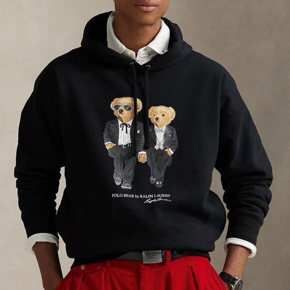 Polo Ralph Lauren Printed bear fleece-lined black hooded sweatshirt - Picture 1 of 6